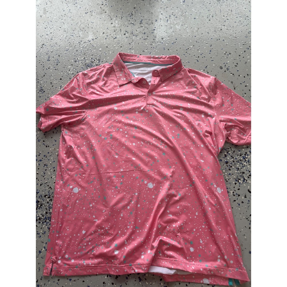 Ephemera Performance Polo Golf Athletic‎ Quick Dry Pink Print 2XL